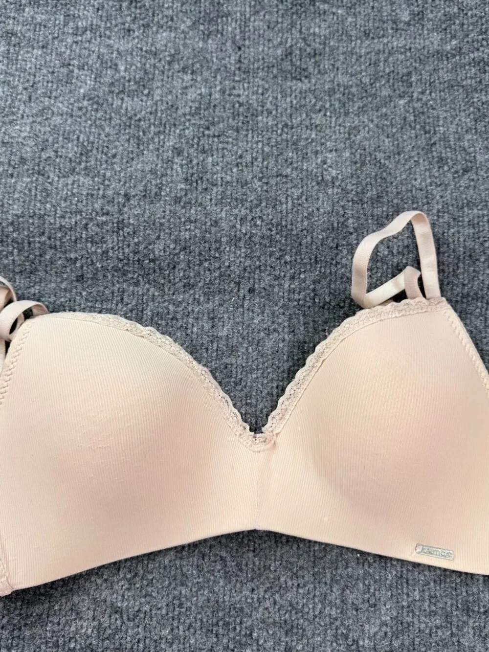 Nautica Intimates Wireless Contour Bra 36B Nude Ribbed Lace Trim 2332-28
